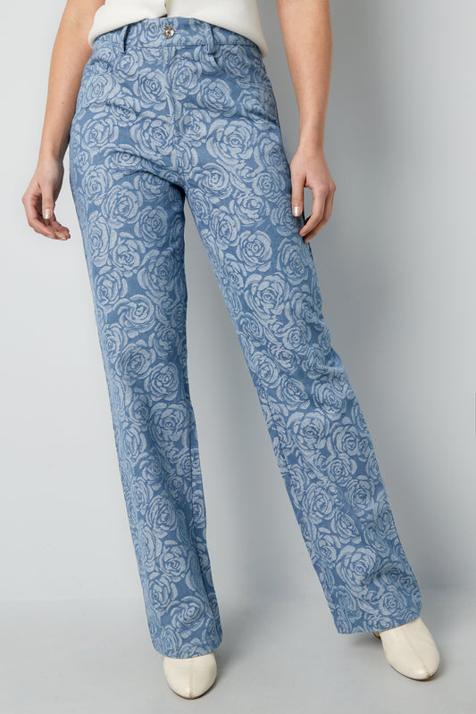 Cotton Woven Vrouwen Rechte Broek Casual Bloemenprint