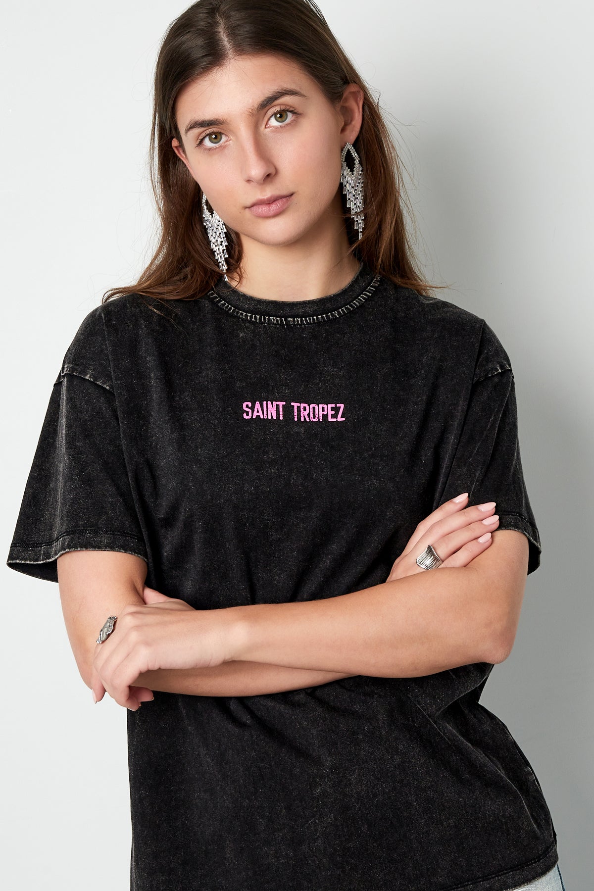Cotton Vrouwen T-shirt Oversized Saint Tropez Print